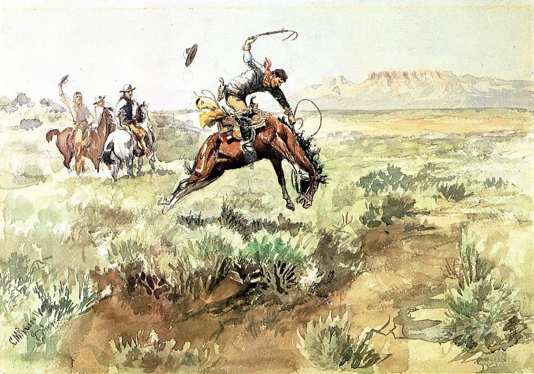 bronco revienta 1895 Charles Marion Russell Vaquero de Indiana Pintura al óleo